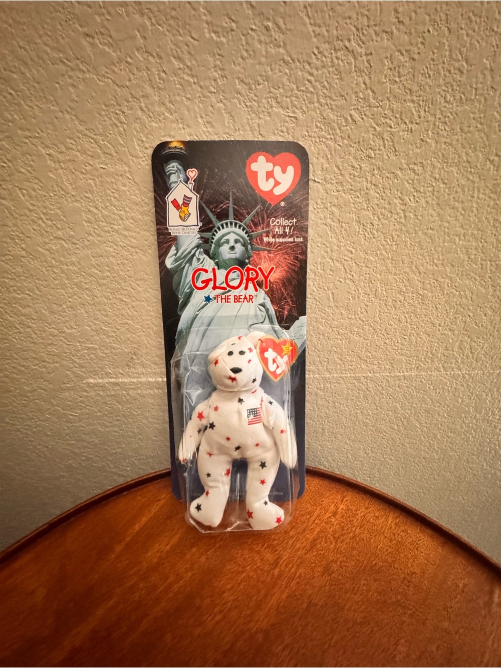 Ty Glory Patriotic Bear Plush - White with Red & Blue Stars